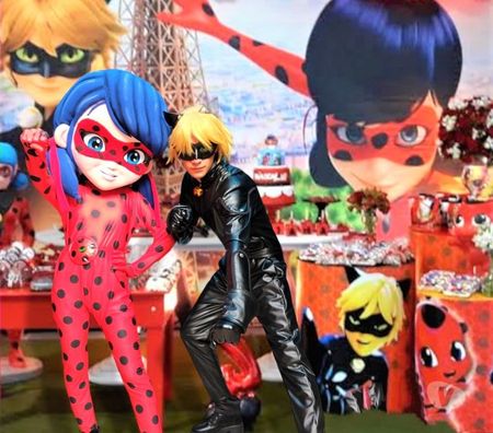 Serviços para eventos Sao Paulo SP Itaquera - Fotos para Cat Noir e Lady Bug personagens vivos para festa