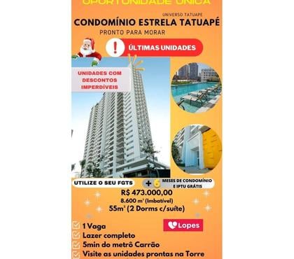 Empreendimentos Imobiliários Tatuapé Sao Paulo SP - Fotos para Universo Tatuapé Pronto pra morar 55m e 66m - Promoção