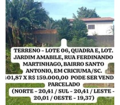 Lotes - Fotos para Terreno a venda bairro Santo Antônio Criciúma