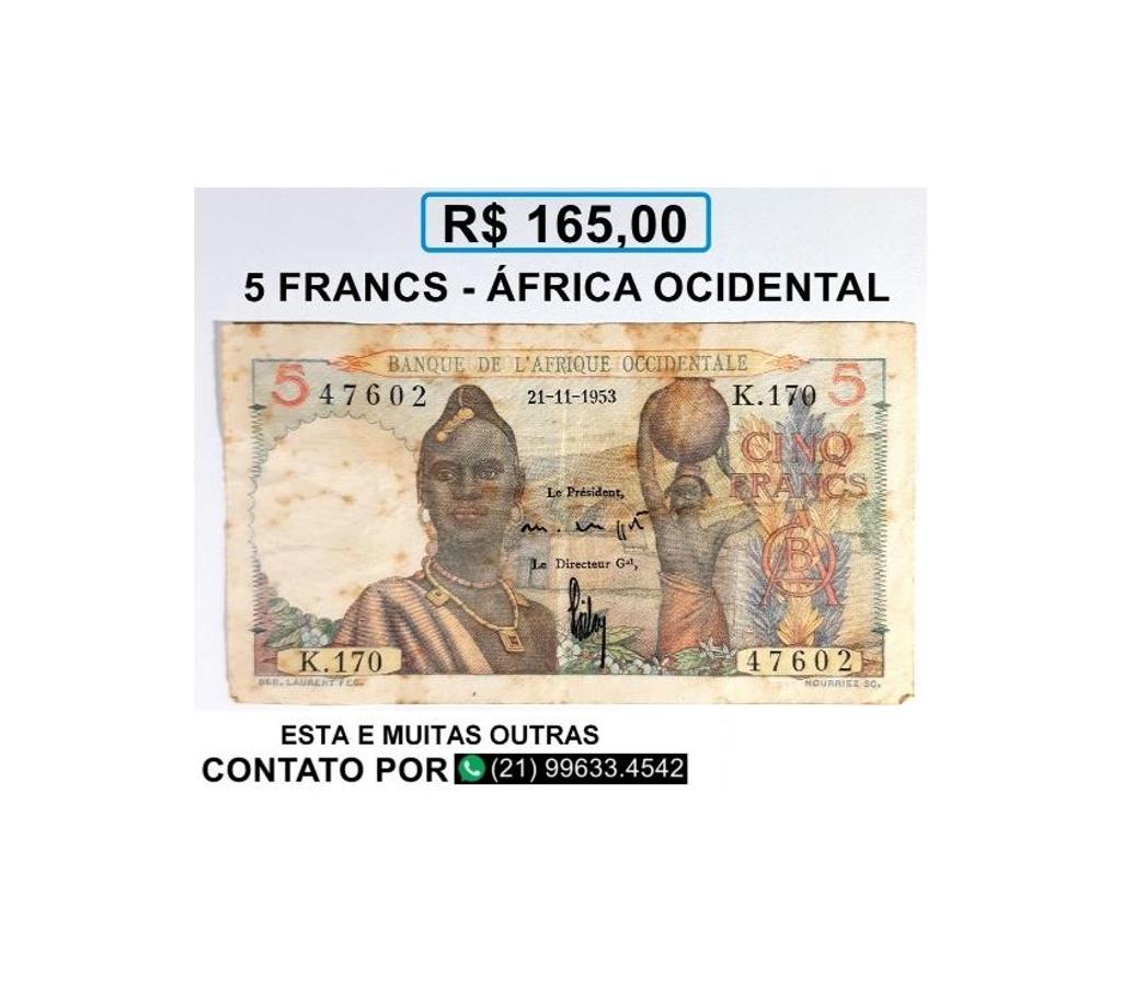 Colecionadores Niteroi RJ - Fotos para Cédula Cinq francs- República da África Ocidental