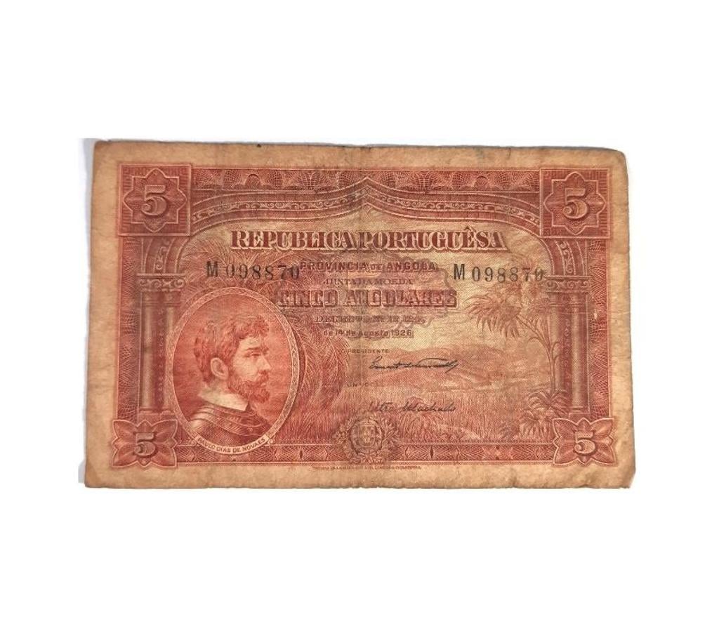 Colecionadores Niteroi RJ - Fotos para Cédula Cinco angolares-Rep.portuguêsa-província de Angola