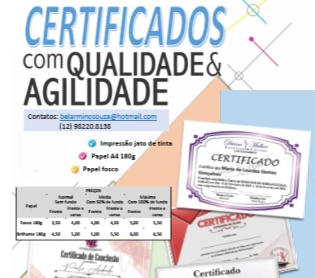 Serviços de Informática Sao Jose dos Campos SP - Fotos para CERTIFICADOS PERSONALIZADOS COM QUALIDADE PROFISSIONAL!