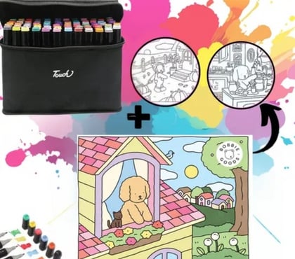 Diversos - Fotos para Kit Livro De Colorir + Canetinhas Touch 36 Cores Ponta Dupla