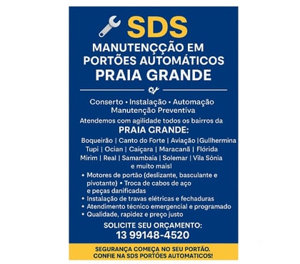 Reparo - Conserto - Reforma - Fotos para SDS Manutenção em Portões Automático na Praia Grande
