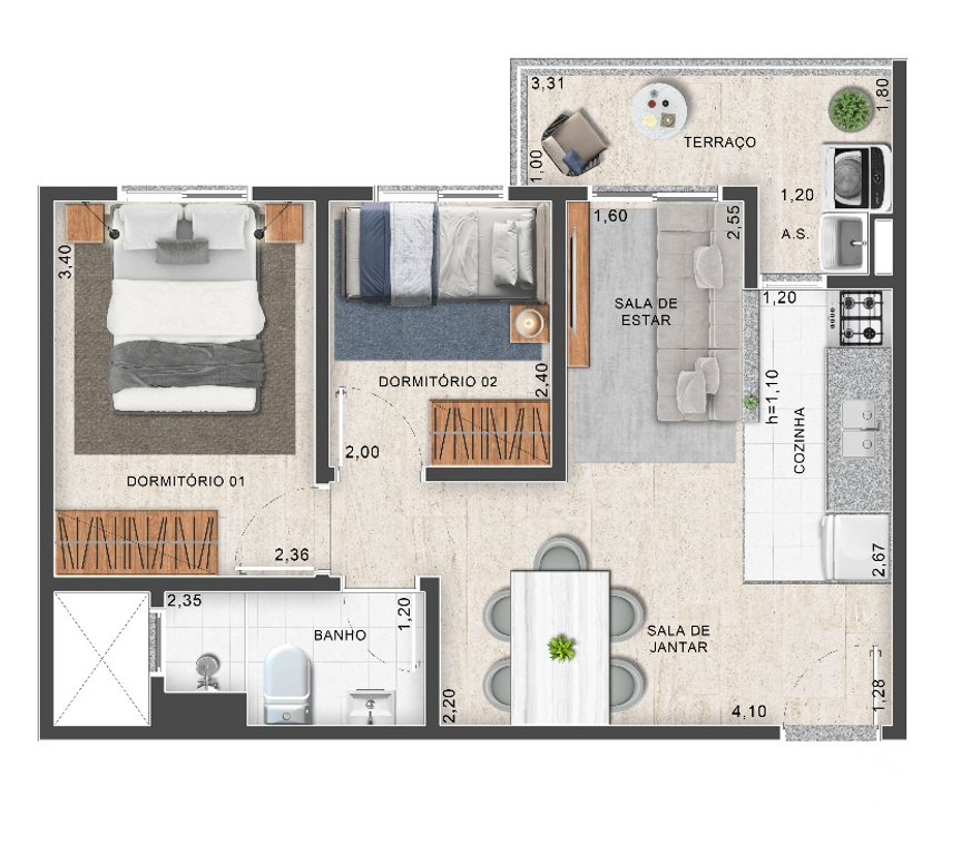 Empreendimentos imóveis Grande Sao Paulo SP Taboão da Serra - Fotos para Lançamento Aurea Sky Apto 02 Dorms varanda Shopping Taboão