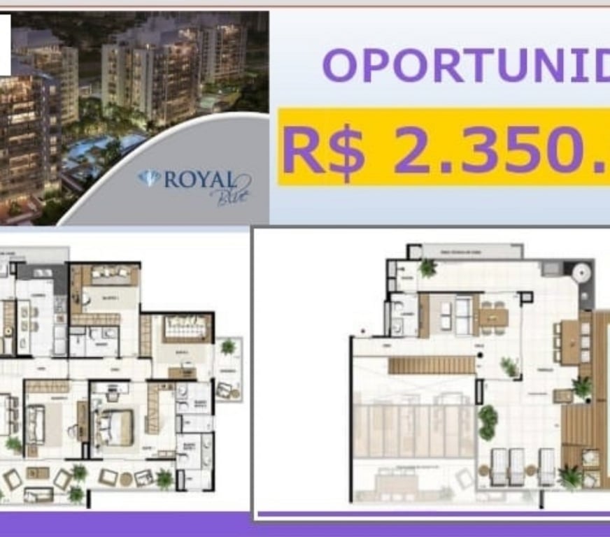 Apartamentos a venda Rio de Janeiro RJ Barra da Tijuca - Fotos para Royal Blue - Cobertura duplex de 4 quartos com 290m2