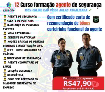 Capacitação profissional - Fotos para 12 curso avançado agente de segurança 100% EAD
