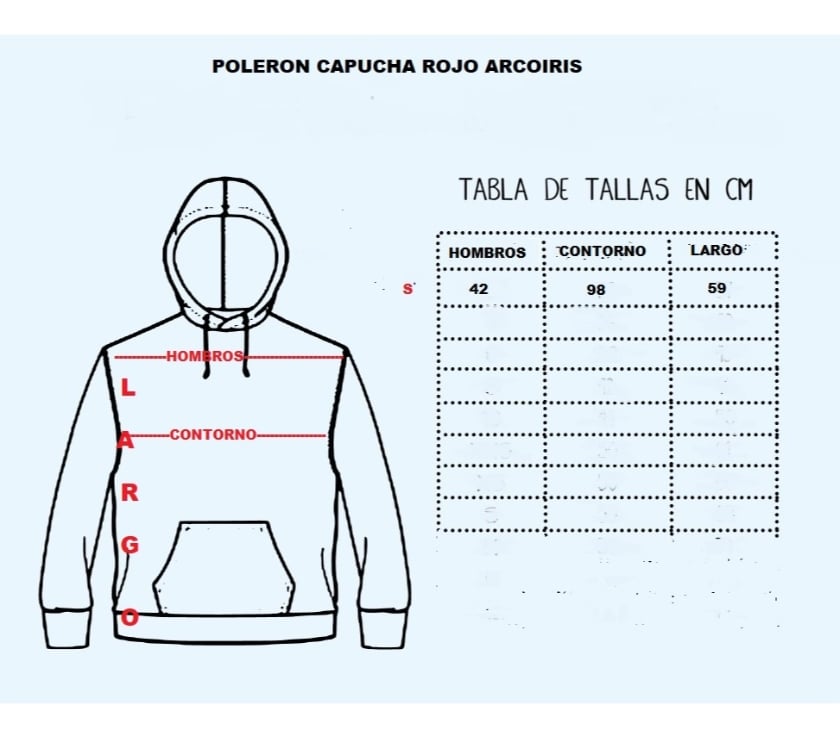 Ropa - Accesorios Santiago Ñuñoa - Fotos de Polerón Rojo Arcoiris Canguro Con Gorro