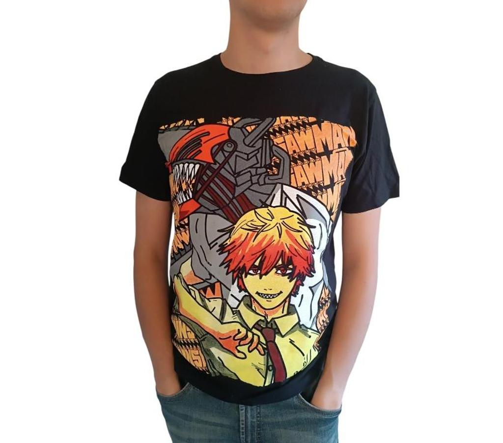 Ropa - Accesorios Santiago Ñuñoa - Fotos de Polera Negra Anime Chainsawman Denji Pochita Motosierra