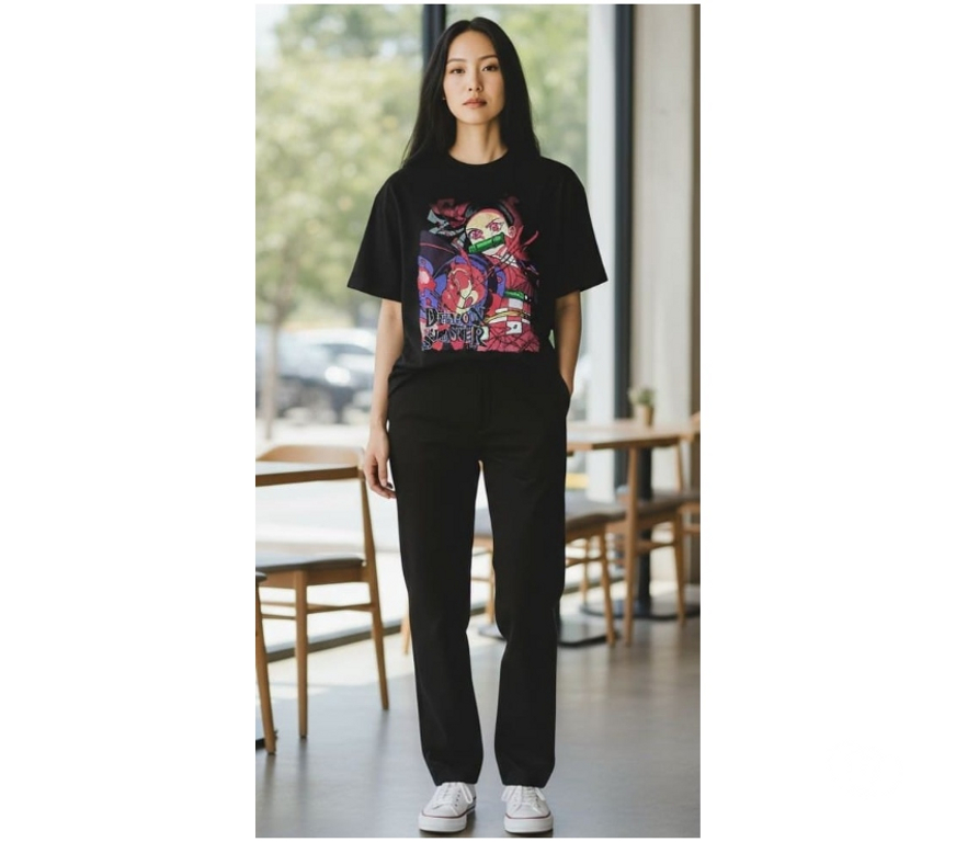 Ropa - Accesorios Santiago Ñuñoa - Fotos de Polera Negra Anime Nezuko Kimetsu No Yaiba Demonslayer