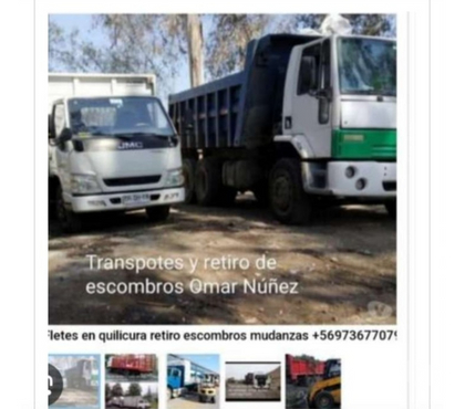 Fletes y Mudanzas - Transportes Huechuraba Santiago - Fotos de retiro de escombros Huechuraba+56973677079 fletes hoy