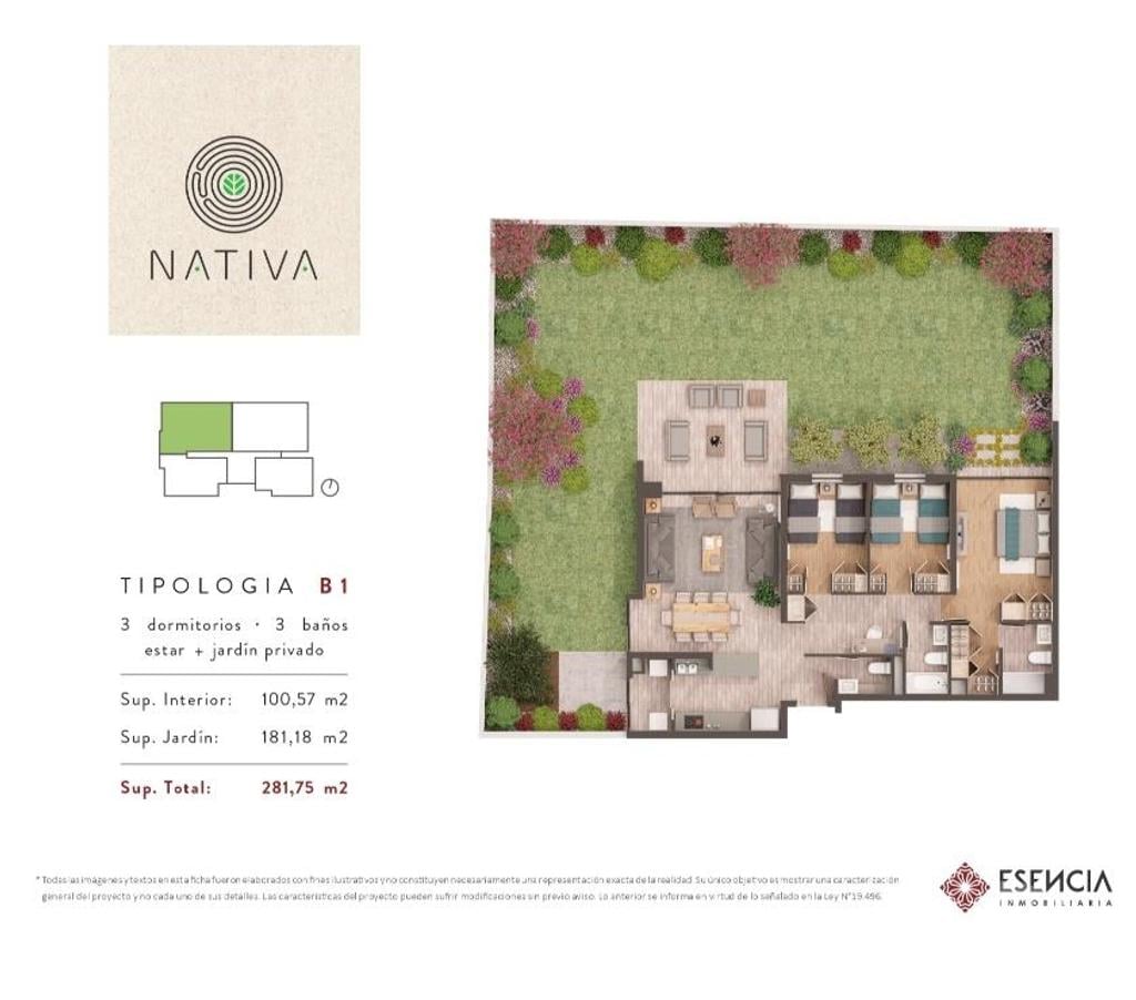 Bienes Raices Santiago La Reina - Fotos de Depto. nuevo con 180 m2 de patio exclusivo y 100 m2 útil