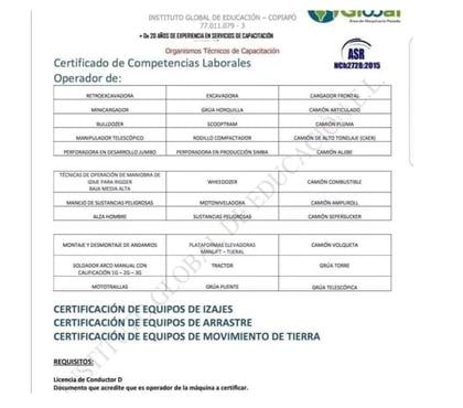 Otros Servicios Copiapó Copiapó - Fotos de ¡CERTIFICADO PARA OPERADOR DE EQUIPOS,RIGGER!