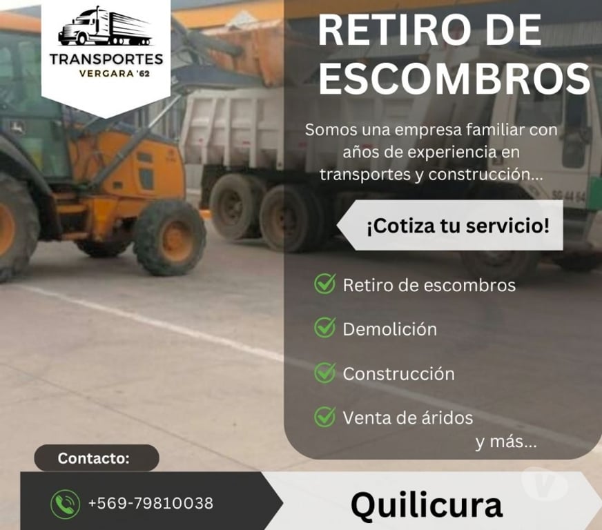 Fletes y Mudanzas - Transportes Santiago Quilicura - Fotos de Retiro de escombros,construcción,venta de áridos.QUILICURA