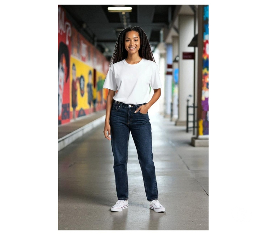 Ropa - Accesorios Santiago Ñuñoa - Fotos de Jeans Niñas Tiro Alto Azul Oscuro Trabas Cintura Talla Xs