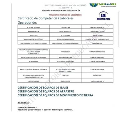 Otros Servicios Copiapó Copiapó - Fotos de ¡CERTIFICADO PARA OPERADOR DE EQUIPOS,RIGGER,CALIFICACIÓN!