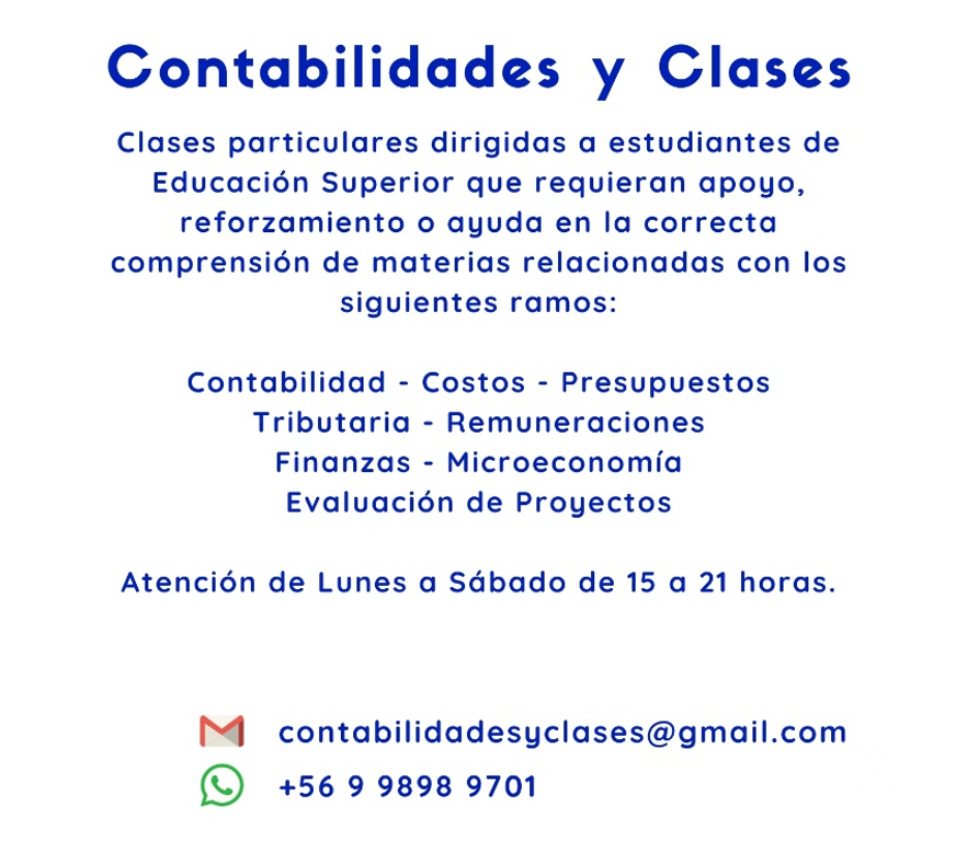 Clases Particulares de Apoyo Santiago Santiago - Fotos de Clases de Contabilidad - Finanzas - Costos - Ev.Proyectos