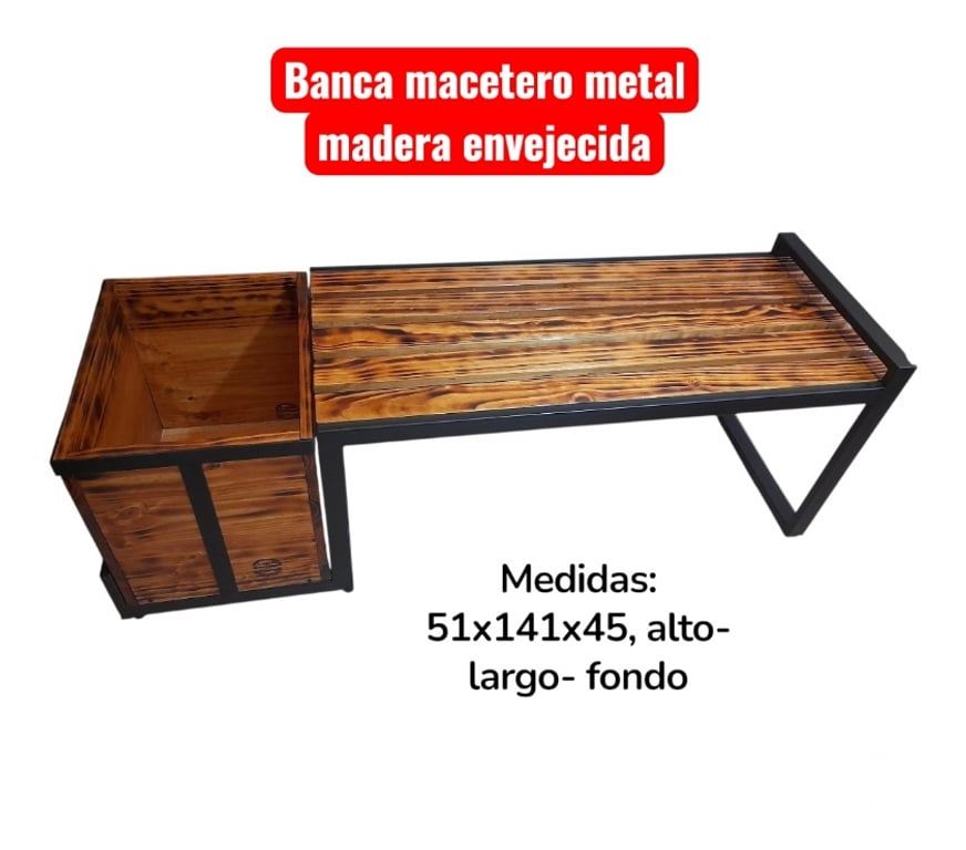 Accesorios Casa-Jardín Santiago Maipú - Fotos de Banca macetero metal madera