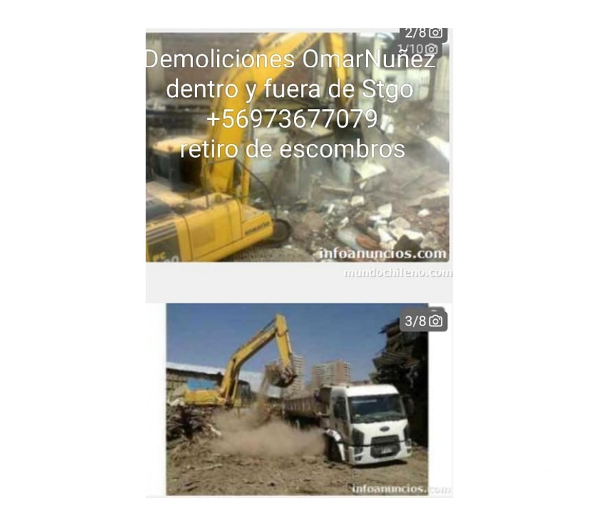 Fletes y Mudanzas - Transportes Santiago Huechuraba - Fotos de arriendo minicargador martillo aguilon Huechuraba escombros