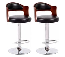 Pack 2 Sillas Piso Bar Taburete Regulable Madera Ecocuero