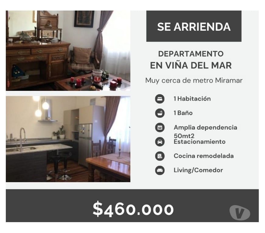 Arriendos Valparaíso Viña del Mar - Fotos de Depto 1d-1b-50mt2 amoblado Agua Santa Viña del Mar