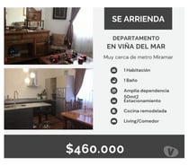 Depto 1d-1b-50mt2 amoblado Agua Santa Viña del Mar