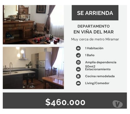 Arriendos Viña del Mar Valparaíso - Fotos de Depto 1d-1b-50mt2 amoblado Agua Santa Viña del Mar