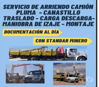 Fletes y Mudanzas - Transportes Calama El Loa - Fotos de ARIENDO CAMIÓN PLUMA MANIEOBRAS TRASLADOS