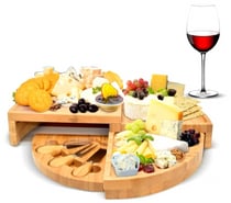 Juego Tablas para Quesos y Charcuteria Redondo de Bambú YGD