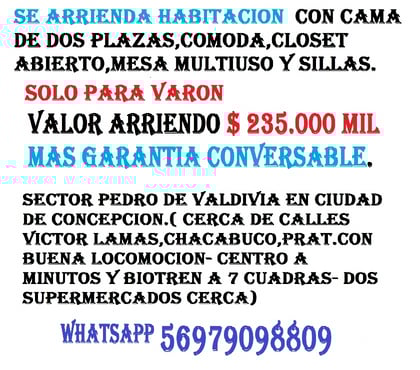 Piezas en Arriendo Concepción Concepción - Fotos de SE ARRIENDA HABITACION SOLO PARA VARON